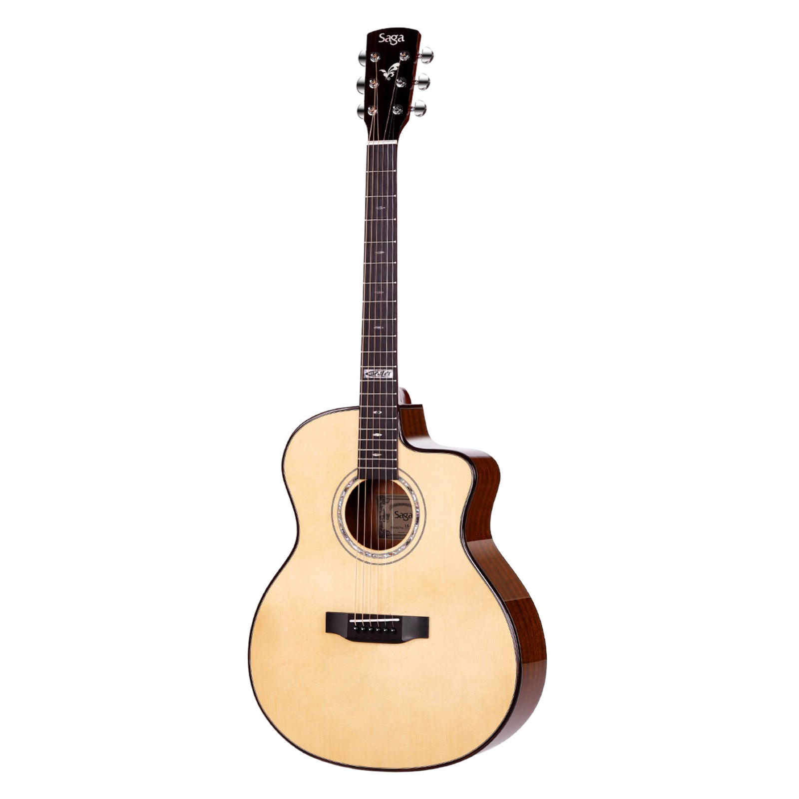 Saga LS1CE Solid Folk Cutaway Acoustic-Electric Guitar with Fishman Pickup and Gloss Finish