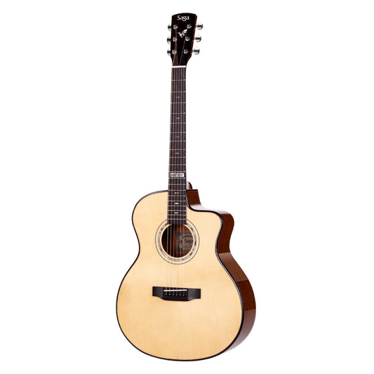 Saga LS1CE Solid Folk Cutaway Acoustic-Electric Guitar with Fishman Pickup and Gloss Finish
