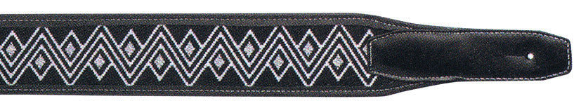 Guitar Strap - XTR 2.5 Inch Leather Classic Weave Black & White Zig-zag