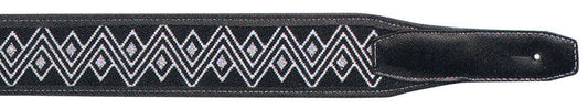 Guitar Strap - XTR 2.5 Inch Leather Classic Weave Black & White Zig-zag