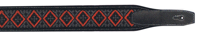 Guitar Strap - XTR 2.5 Inch Leather Classic Weave Black & Red Zig-zag
