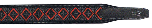 Guitar Strap - XTR 2.5 Inch Leather Classic Weave Black & Red Zig-zag