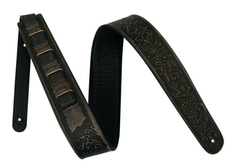 Guitar Strap - XTR 2.5 Inch Floral Western Embossed Leather Black & Grey