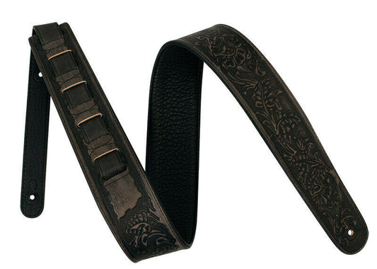 Guitar Strap - XTR 2.5 Inch Floral Western Embossed Leather Black & Grey