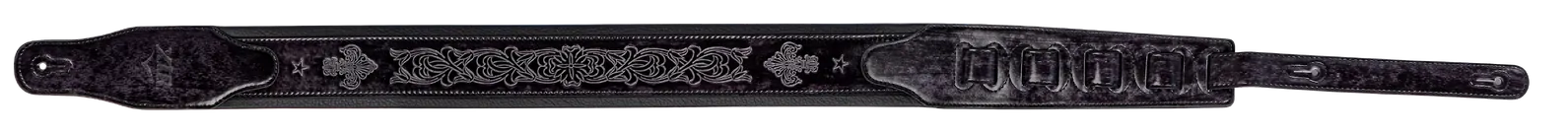 XTR 2.5 Inch Leather Guitar Strap - Black Fleur-de-lis Embossed