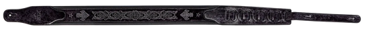 XTR 2.5 Inch Leather Guitar Strap - Black Fleur-de-lis Embossed