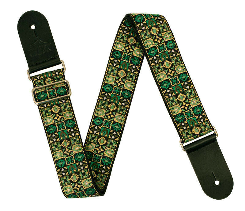 Guitar Strap - XTR 2 Inch Black Deluxe Poly Cotton 60's Green Pattern