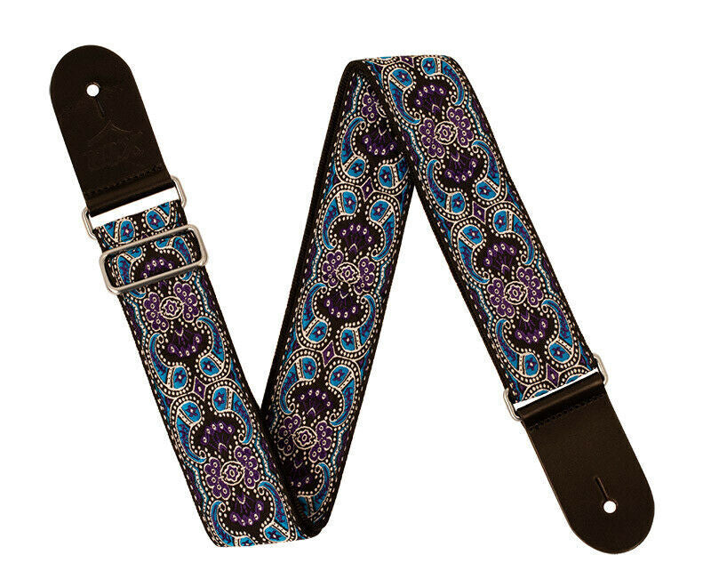 Guitar Strap - XTR 2 Inch Black Deluxe Poly Cotton 60's Purple Paisley