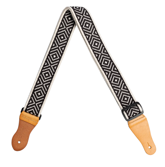 XTR 2-Inch Cotton Strap with Leather Ends - Black & White Diamond