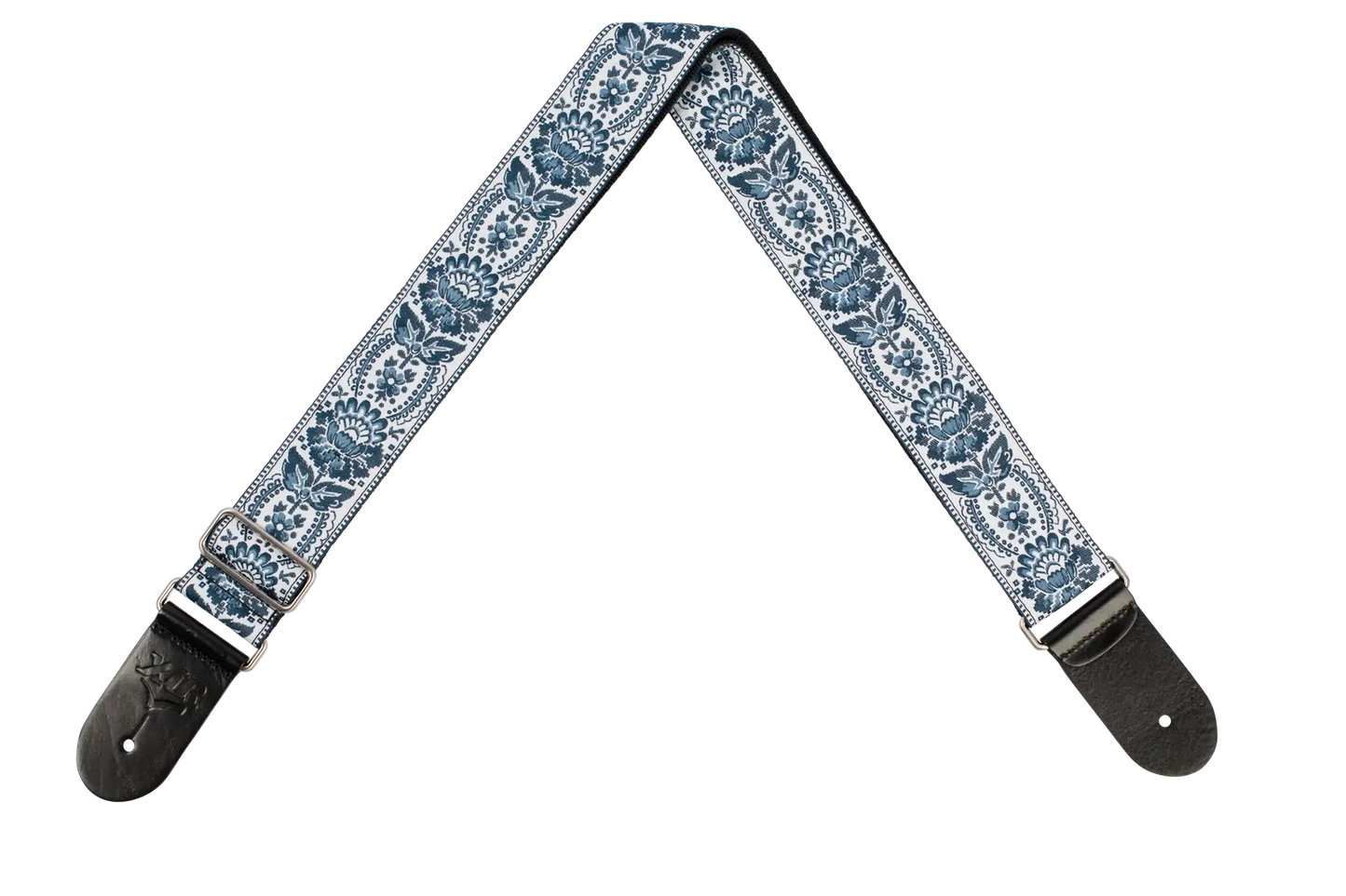 XTR 2 Inch Floral Jacquard Weave Guitar Strap - Blue/White Pattern