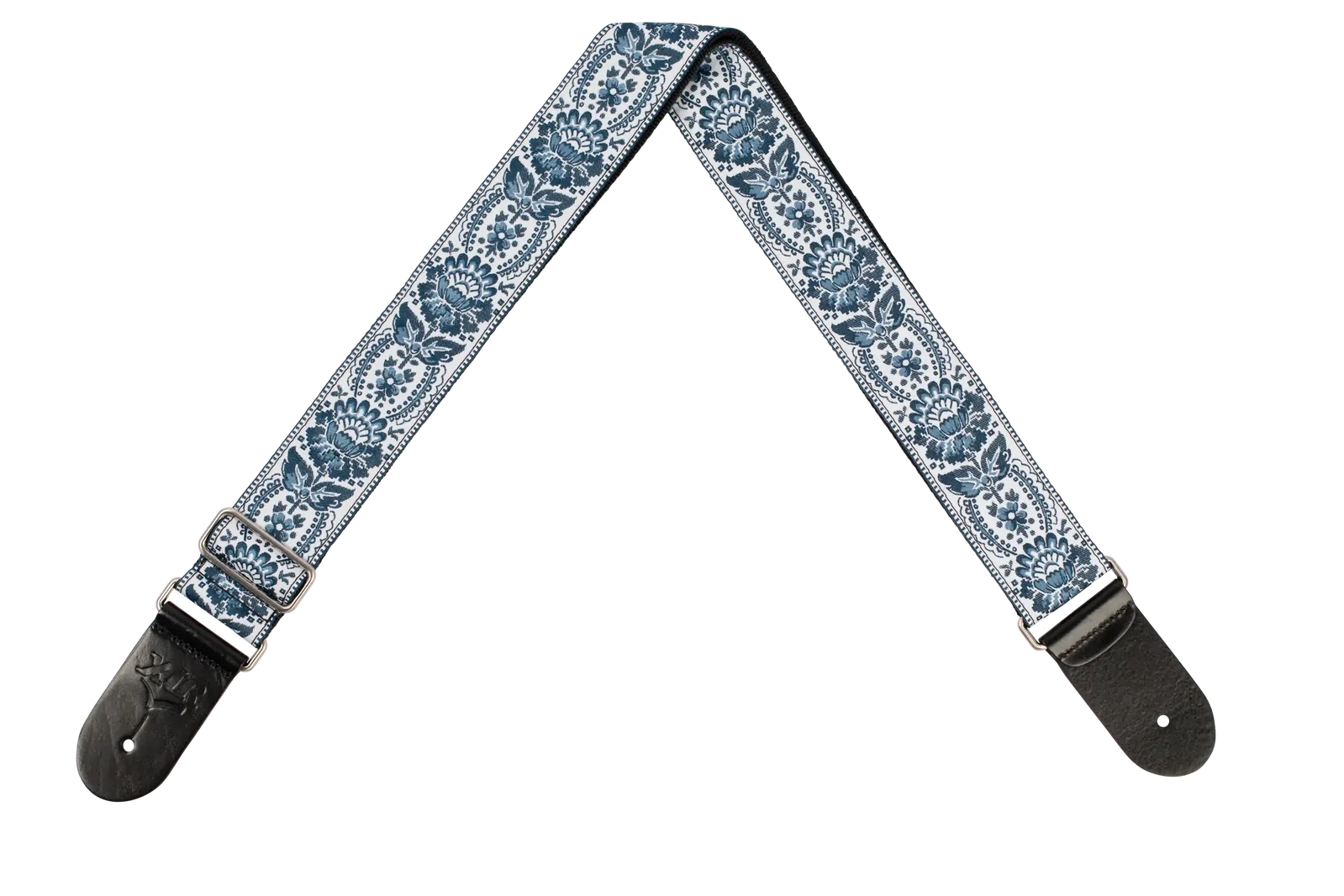XTR 2 Inch Floral Jacquard Weave Guitar Strap - Blue/White Pattern