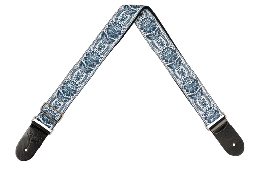 XTR 2 Inch Floral Jacquard Weave Guitar Strap - Blue/White Pattern