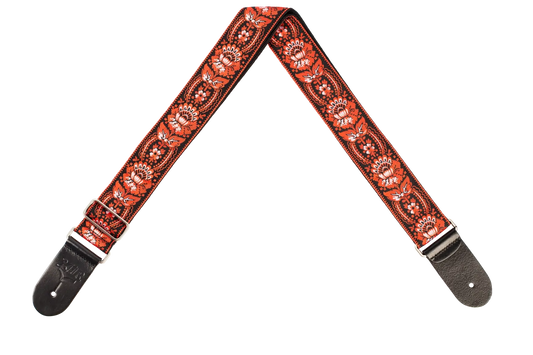 XTR 2 Inch Floral Jacquard Weave Guitar Strap - Red/Black Pattern