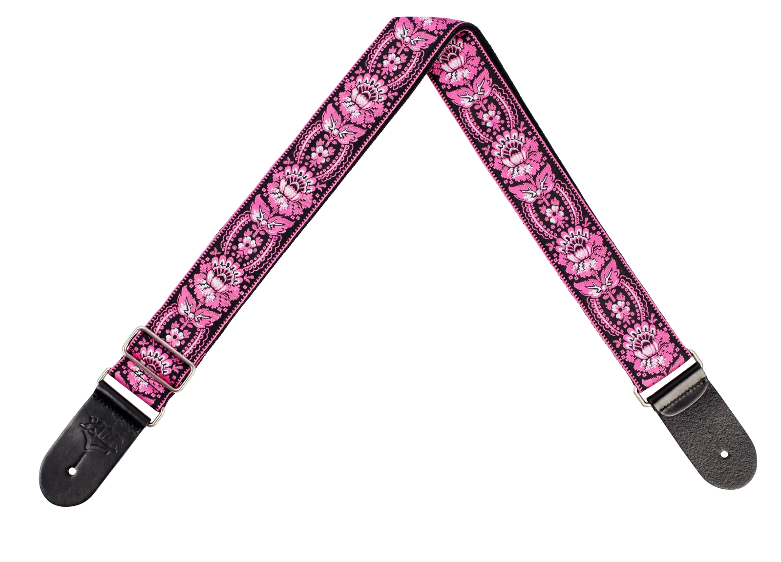 XTR 2 Inch Floral Jacquard Weave Guitar Strap - Pink/Black Pattern