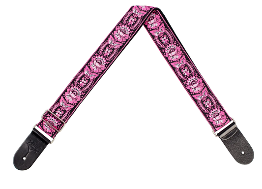 XTR 2 Inch Floral Jacquard Weave Guitar Strap - Pink/Black Pattern