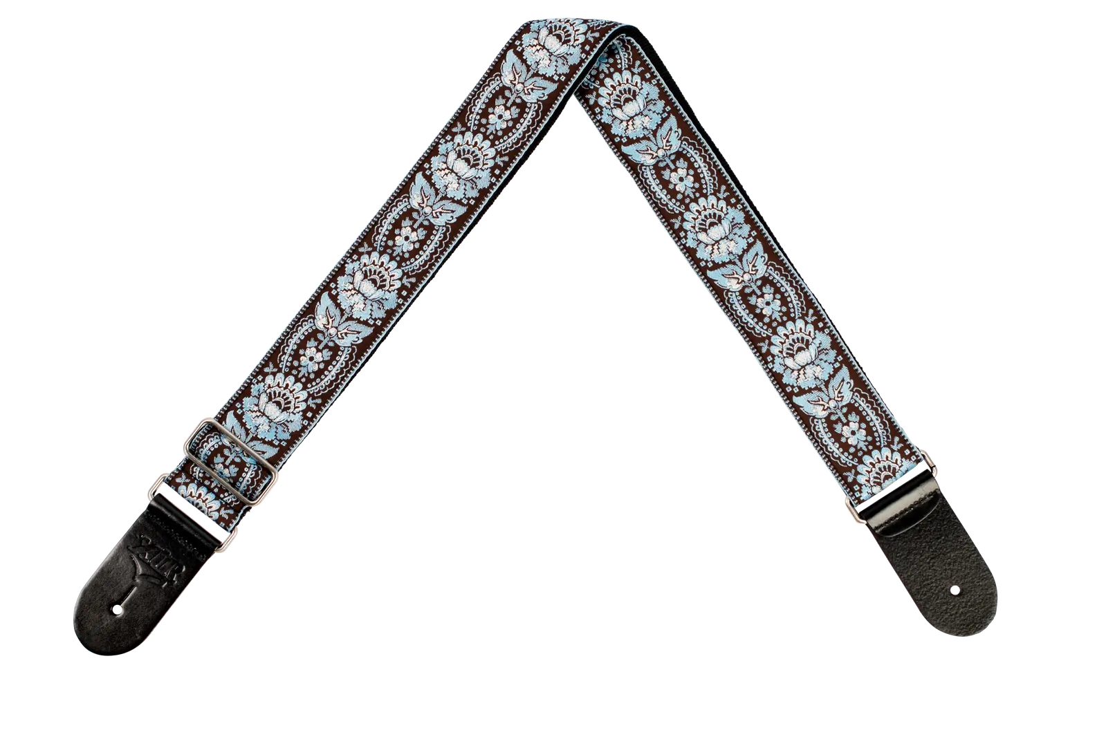 XTR 2 Inch Floral Jacquard Weave Guitar Strap - Light Blue/Brown Pattern