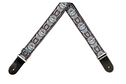 XTR 2 Inch Floral Jacquard Weave Guitar Strap - Light Blue/Brown Pattern