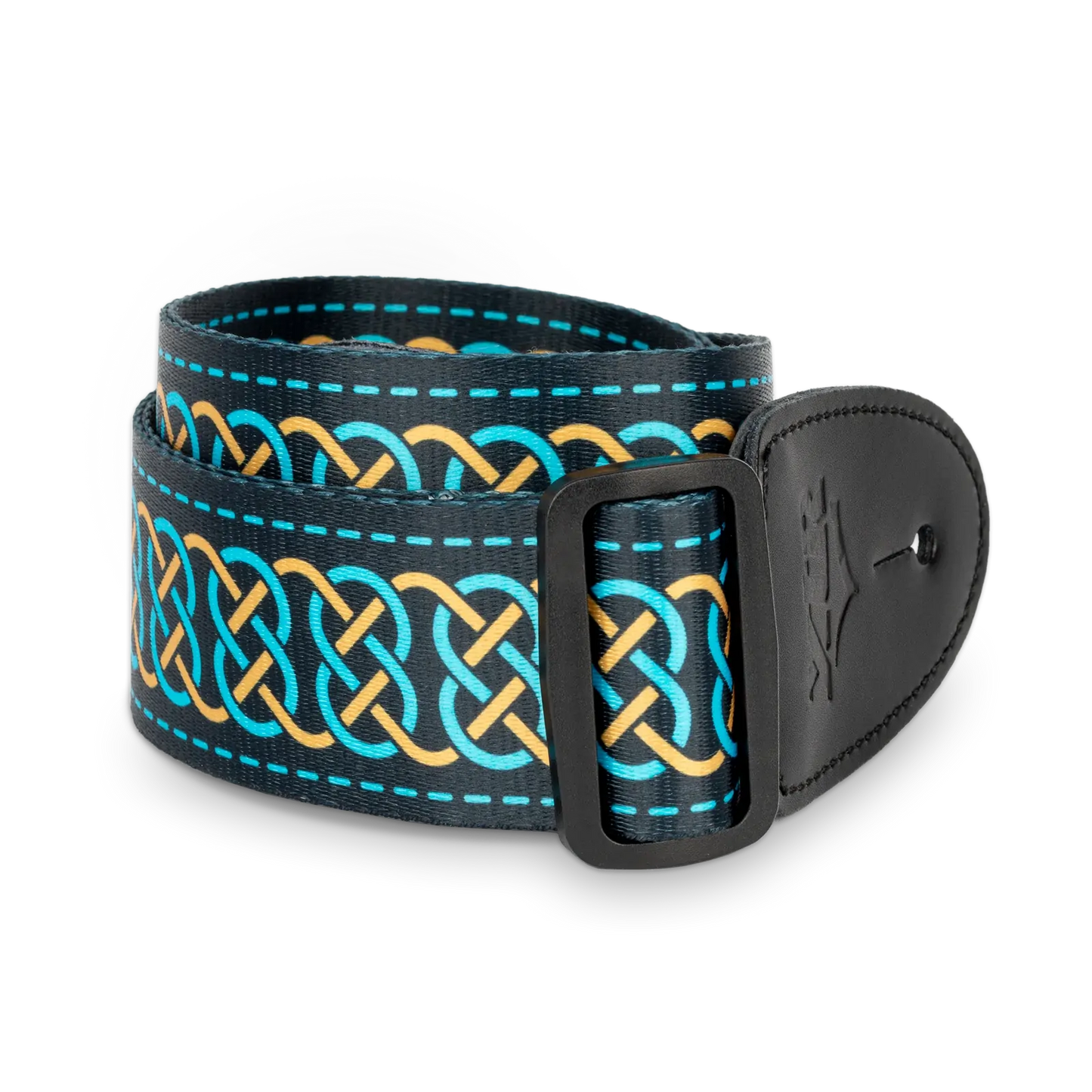 XTR 2 Inch Celtic Series Guitar Strap - Gold and Teal — view 4