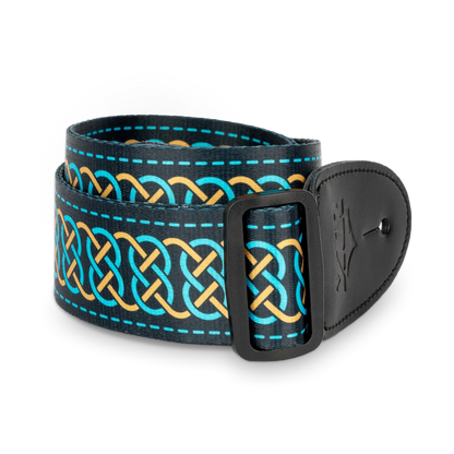 XTR 2 Inch Celtic Series Guitar Strap - Gold and Teal — view 4