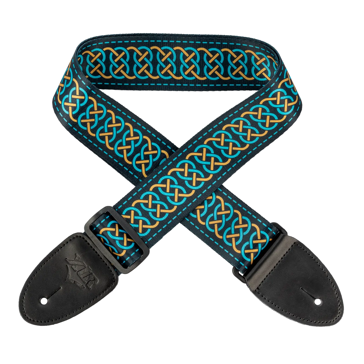 XTR 2 Inch Celtic Series Guitar Strap - Gold and Teal — view 3