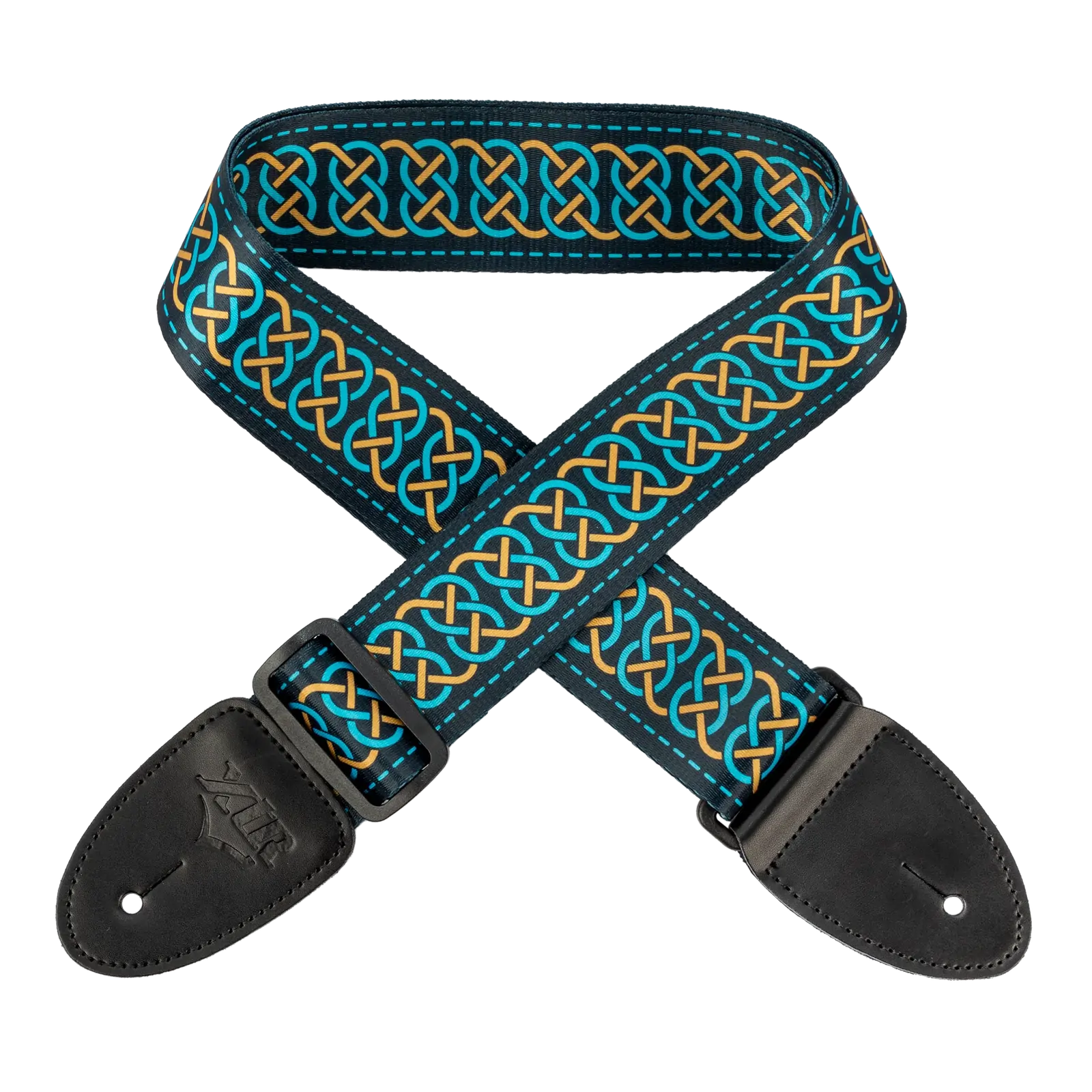 XTR 2 Inch Celtic Series Guitar Strap - Gold and Teal — view 3