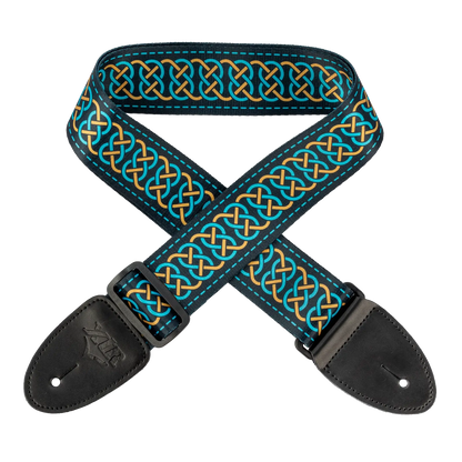 XTR 2 Inch Celtic Series Guitar Strap - Gold and Teal — view 3