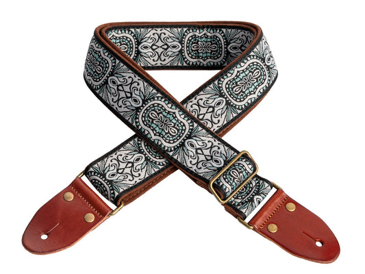 XTR Vintage boho blue 2 inch deluxe guitar strap. Vintage boho blue.