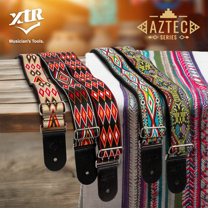 XTR Aztec Series 2" Cotton Woven Guitar Strap with Black Neoprene Backing Leather Ends and Chrome Slider Adjustment