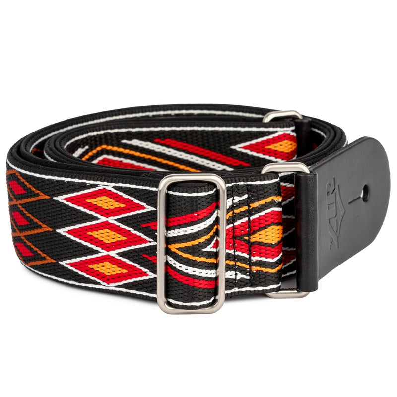 XTR Aztec Series 2" Cotton Woven Guitar Strap with Black Neoprene Backing Leather Ends and Chrome Slider Adjustment — view 2