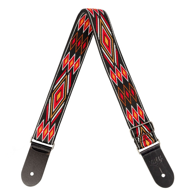 XTR Aztec Series 2" Cotton Woven Guitar Strap with Black Neoprene Backing Leather Ends and Chrome Slider Adjustment — view 3