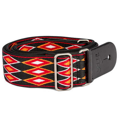 XTR Aztec Series 2" Cotton Woven Guitar Strap with Black Neoprene Backing Leather Ends and Chrome Slider Adjustment — view 4
