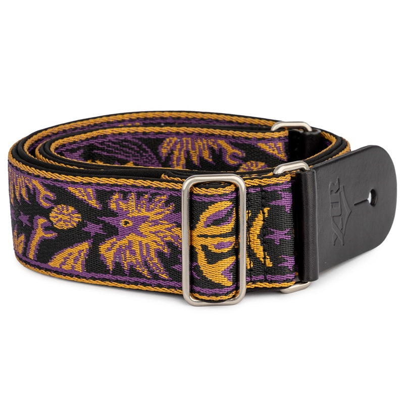 XTR 2-inch Jacquard Cotton Guitar Strap with Leather Ends and Chrome Slider, Vintage Red Pattern — view 4
