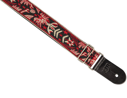 XTR 2-inch Jacquard Cotton Guitar Strap with Leather Ends and Chrome Slider, Vintage Red Pattern — view 6