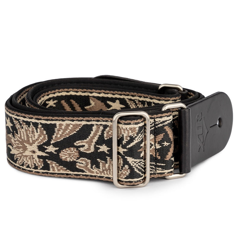 XTR 2" Jacquard Cotton Guitar Strap with Leather Ends, Chrome Slider, Neoprene Backing in Vintage Gey, Red, Grey, or Purple & Gold — view 3
