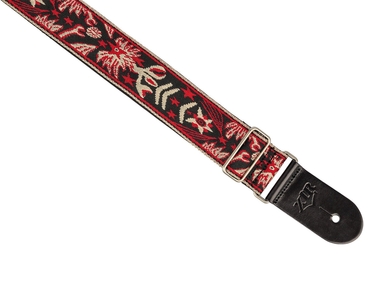 XTR 2" Jacquard Cotton Guitar Strap with Leather Ends, Chrome Slider, Neoprene Backing in Vintage Gey, Red, Grey, or Purple & Gold — view 6