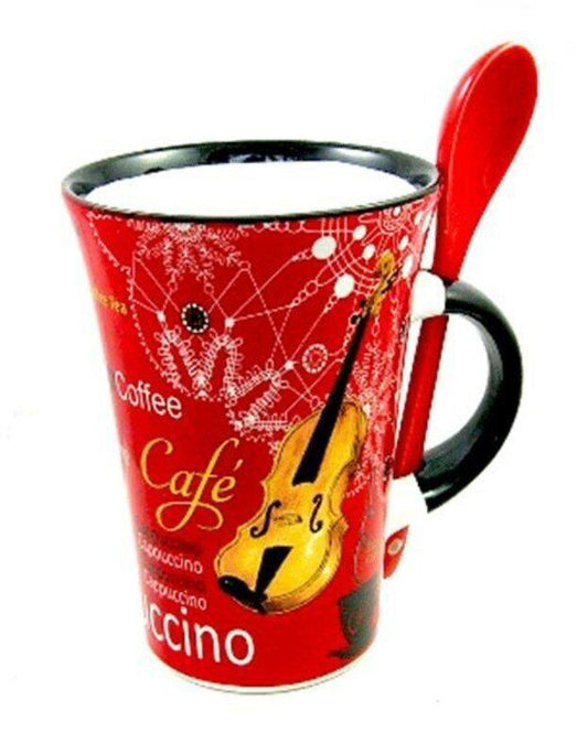 Cappuccino Mug with Spoon Violin Red in Presentation Box