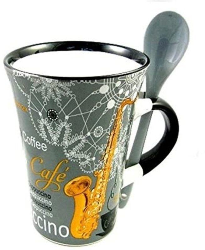 Saxophone Grey Cappuccino Mug with Spoon