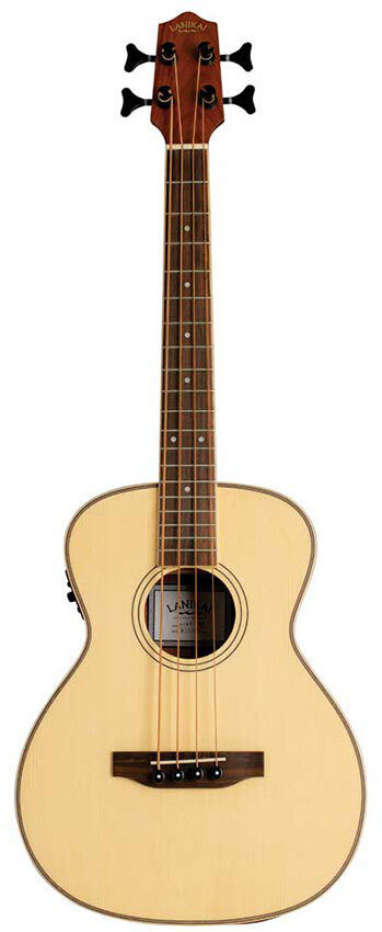 Lanikai Solid Spruce Top Electric Bass Ukulele with Morado Back, Fishman Pickup, 23.4" Scale, Satin Finish & Deluxe Gig Bag