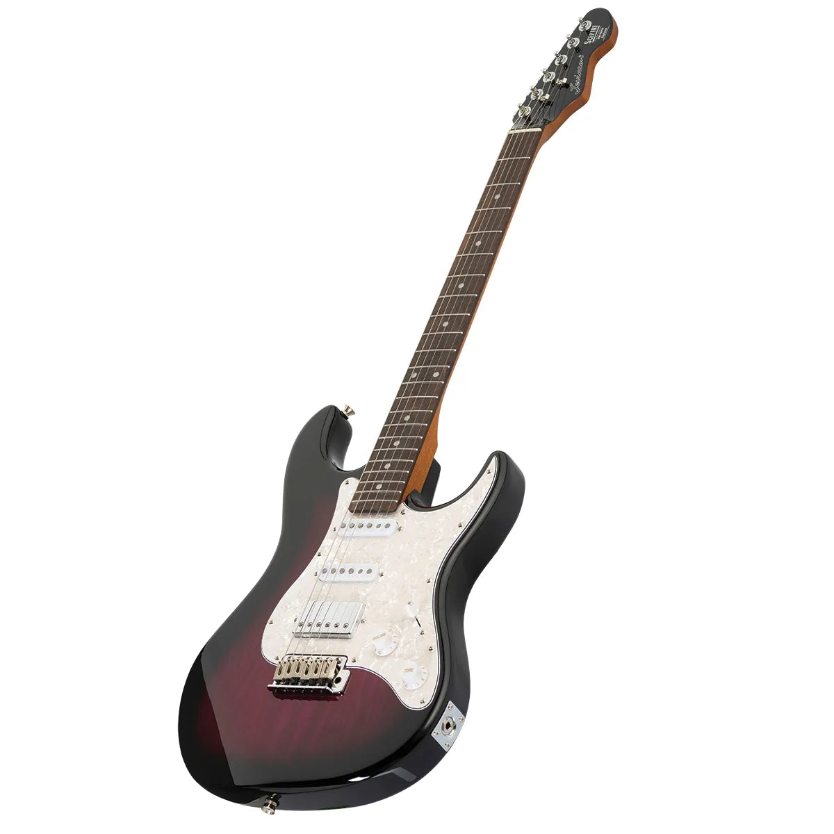 Levinson Sceptre Ventana Deluxe Double Cutaway HSS Electric Guitar See Thru Misty Violet Indian Laurel Board — view 2