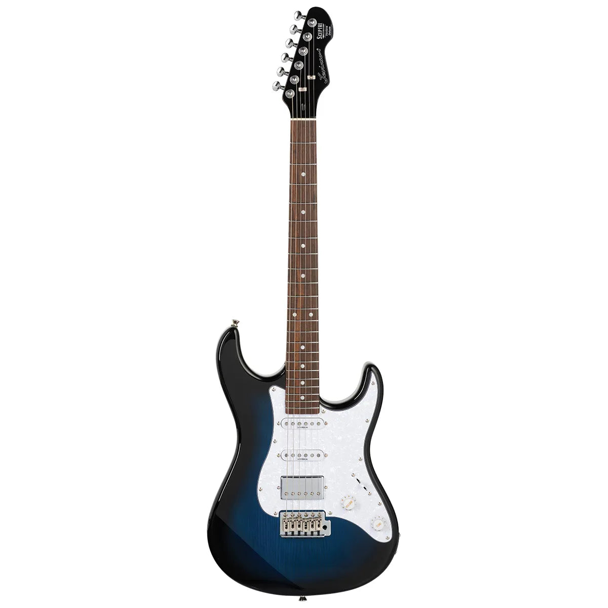 Levinson Sceptre Ventana Deluxe Double Cutaway HSS Electric Guitar See Thru Ocean Blue w/ Indian Laurel Fingerboard