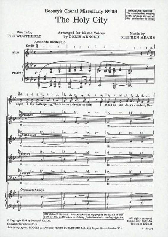 Stephen Adams: The Holy City — SATB Choral Score (Boosey & Hawkes)