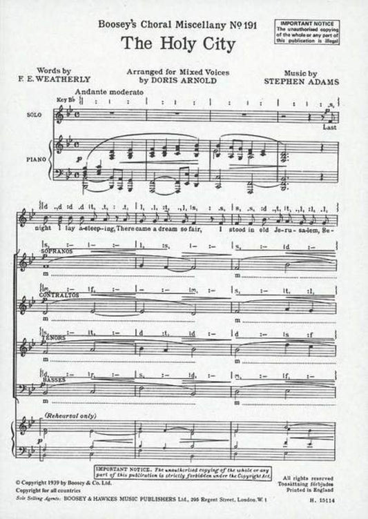 Stephen Adams: The Holy City — SATB Choral Score (Boosey & Hawkes)