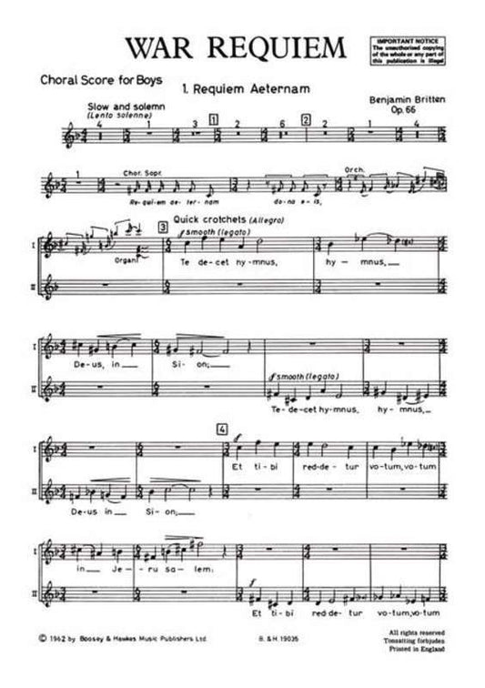 Britten: War Requiem, Op. 66 — Boys' Chorus Choral Score (Boosey & Hawkes)