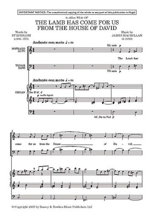 Lamb Has Come For Us From Th House David SATB