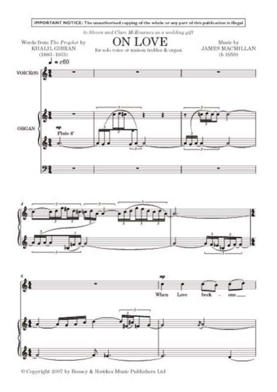 On Love Solo Or Unison Treble Voice And Organ Book