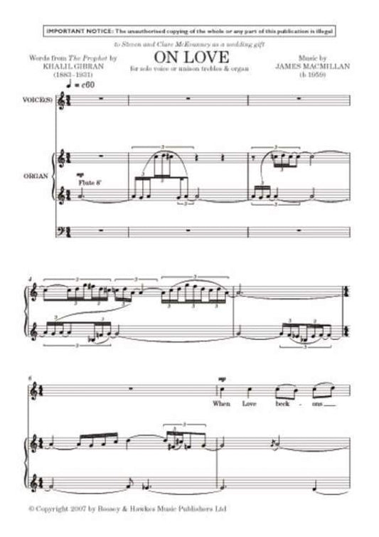 On Love Solo Or Unison Treble Voice And Organ Book