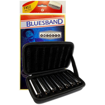 Hohner 7-Piece Blues Band Harmonica Set in Keys A, Bb, C, D, E, F, G with Custom Carrying Case
