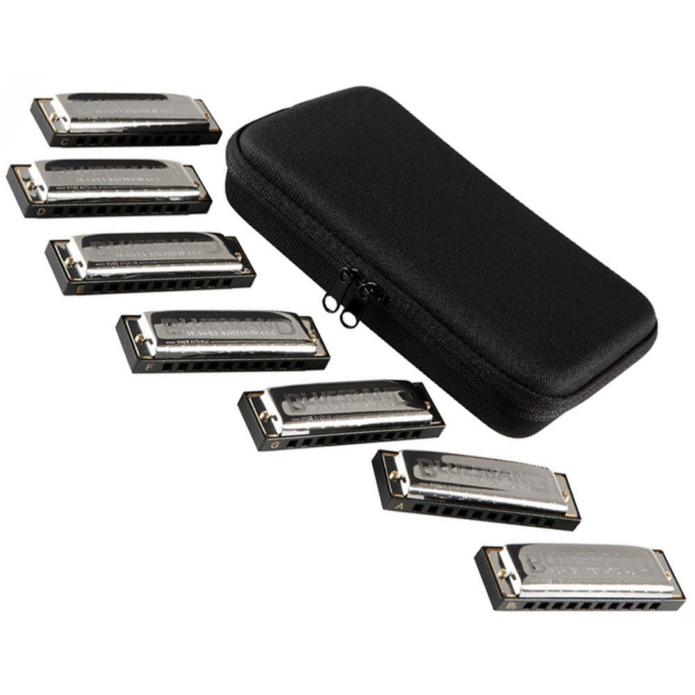 Hohner 7-Piece Blues Band Harmonica Set in Keys A, Bb, C, D, E, F, G with Custom Carrying Case — view 3