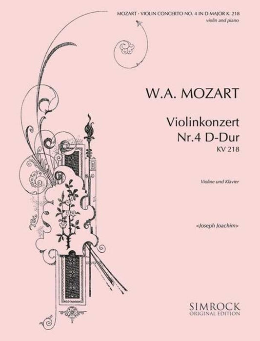 Mozart - Concerto No 4 In D K 218 Violin/Piano (Simrock)