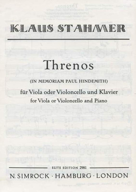 Threnos-Va/Pn Viola Book